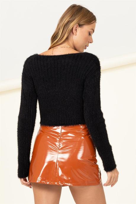 ribbed fuzzy crop sweater