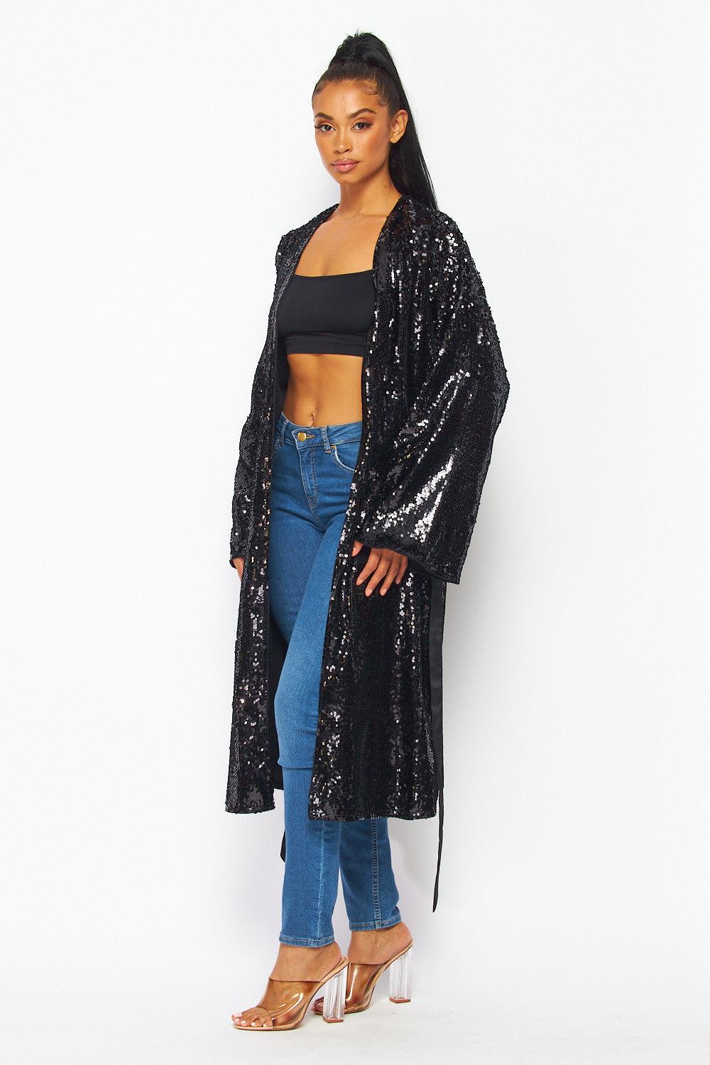 sequin belted trench coat