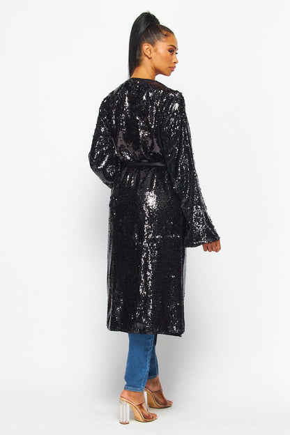 sequin belted trench coat - RK Collections Boutique