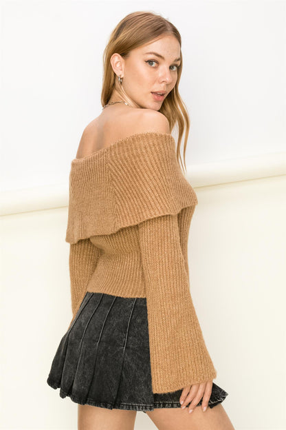 off the shoulder bell sleeve sweater - RK Collections Boutique