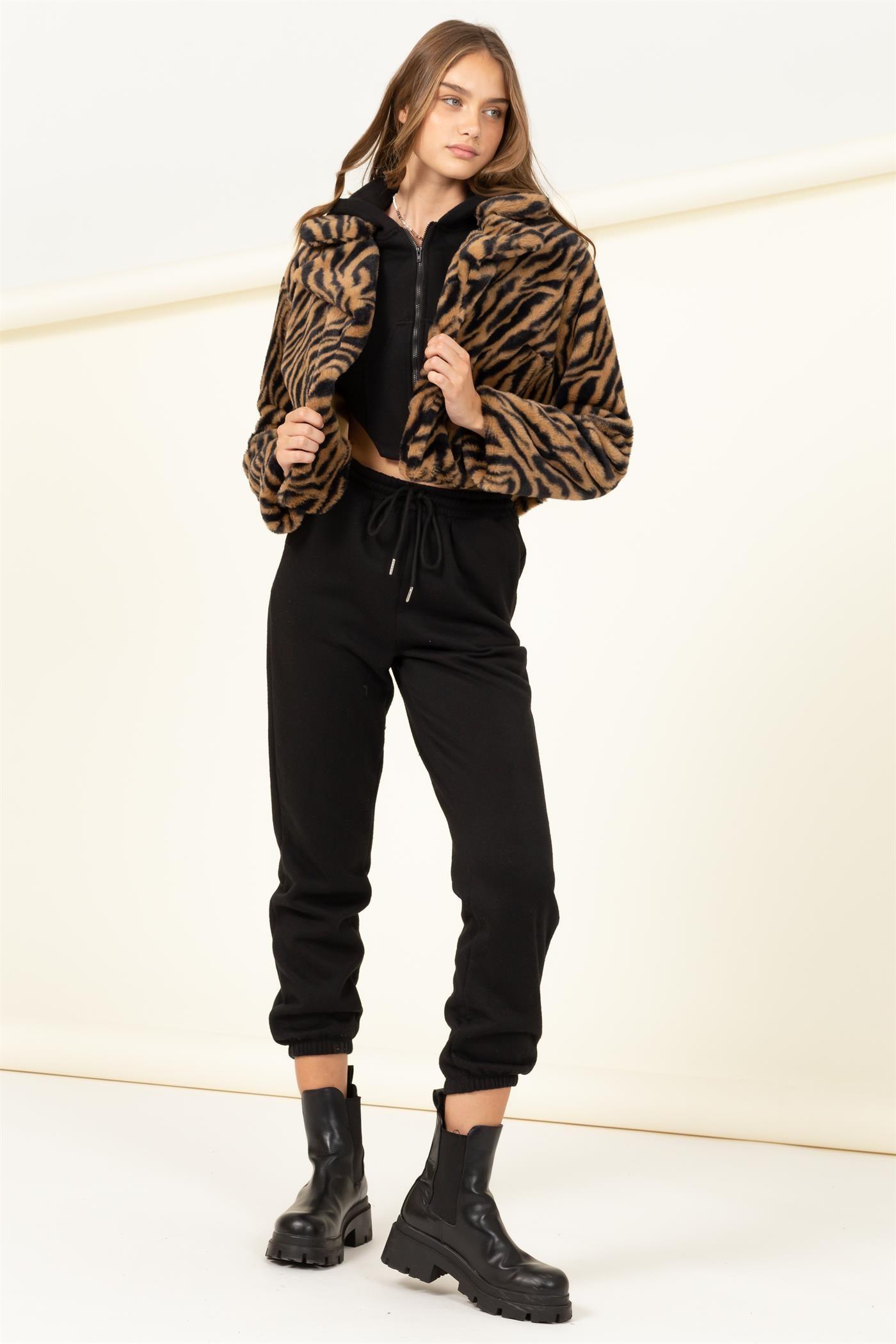 furry tiger print jacket