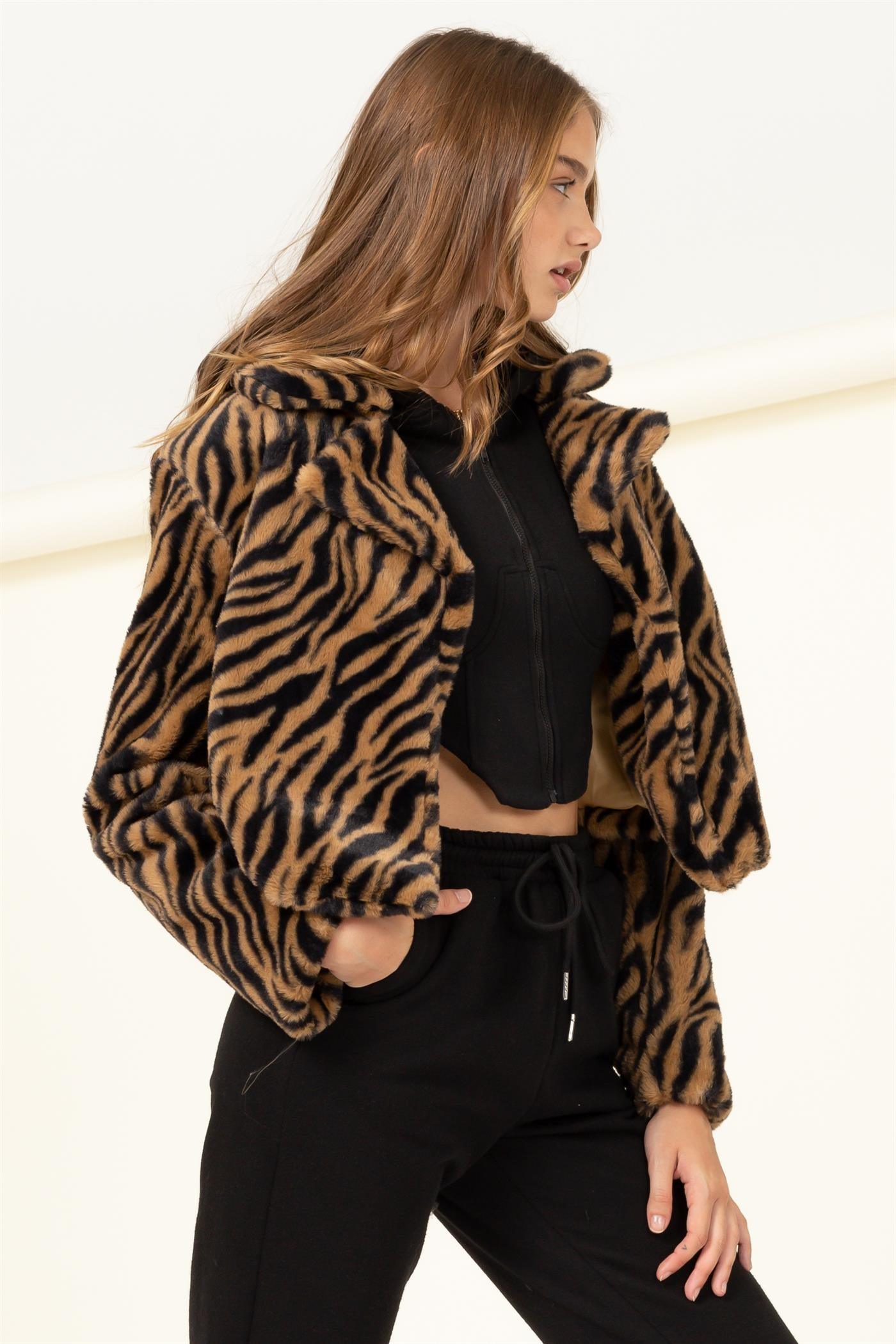 furry tiger print jacket - RK Collections Boutique