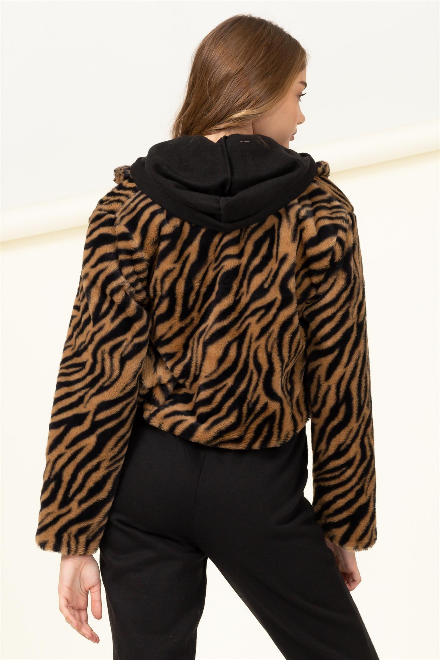 furry tiger print jacket