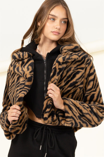 furry tiger print jacket - RK Collections Boutique