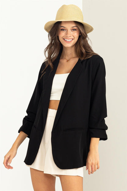 collared ruched sleeve blazer - RK Collections Boutique