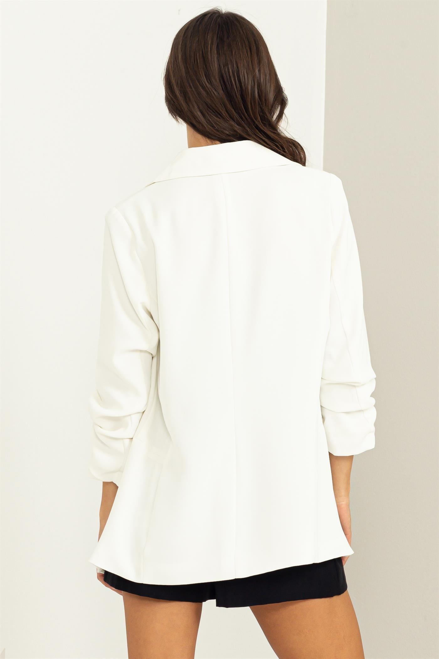 collared ruched sleeve blazer - RK Collections Boutique