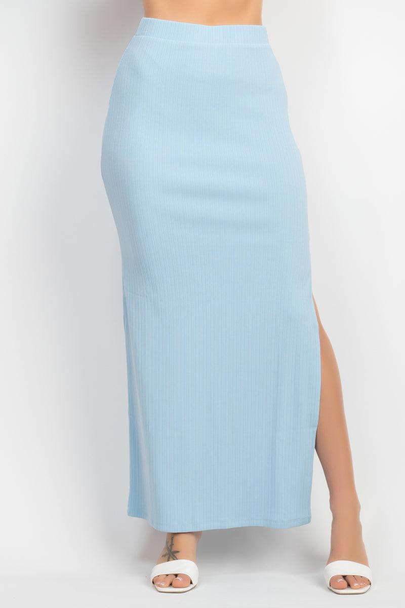 knitted side slit maxi skirt