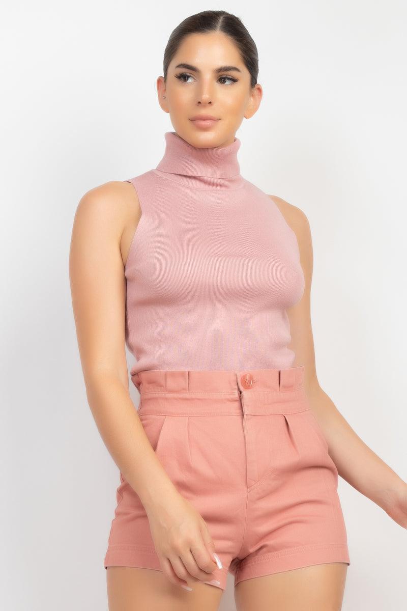 sleeveless ribbed turtleneck top - RK Collections Boutique
