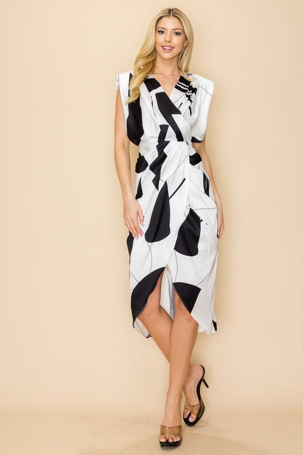 black/white surplice midi dress - RK Collections Boutique