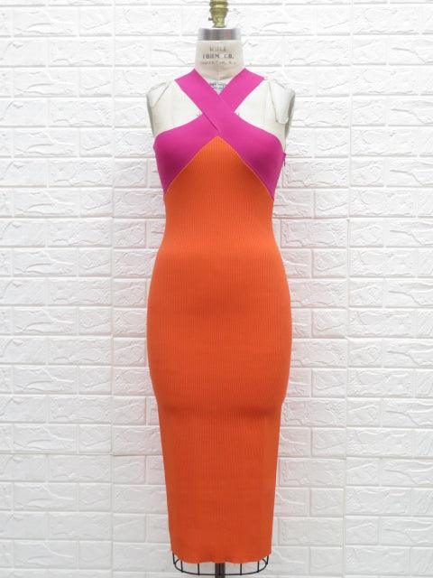 color block sleeveless ribbed knit midi dress - RK Collections Boutique