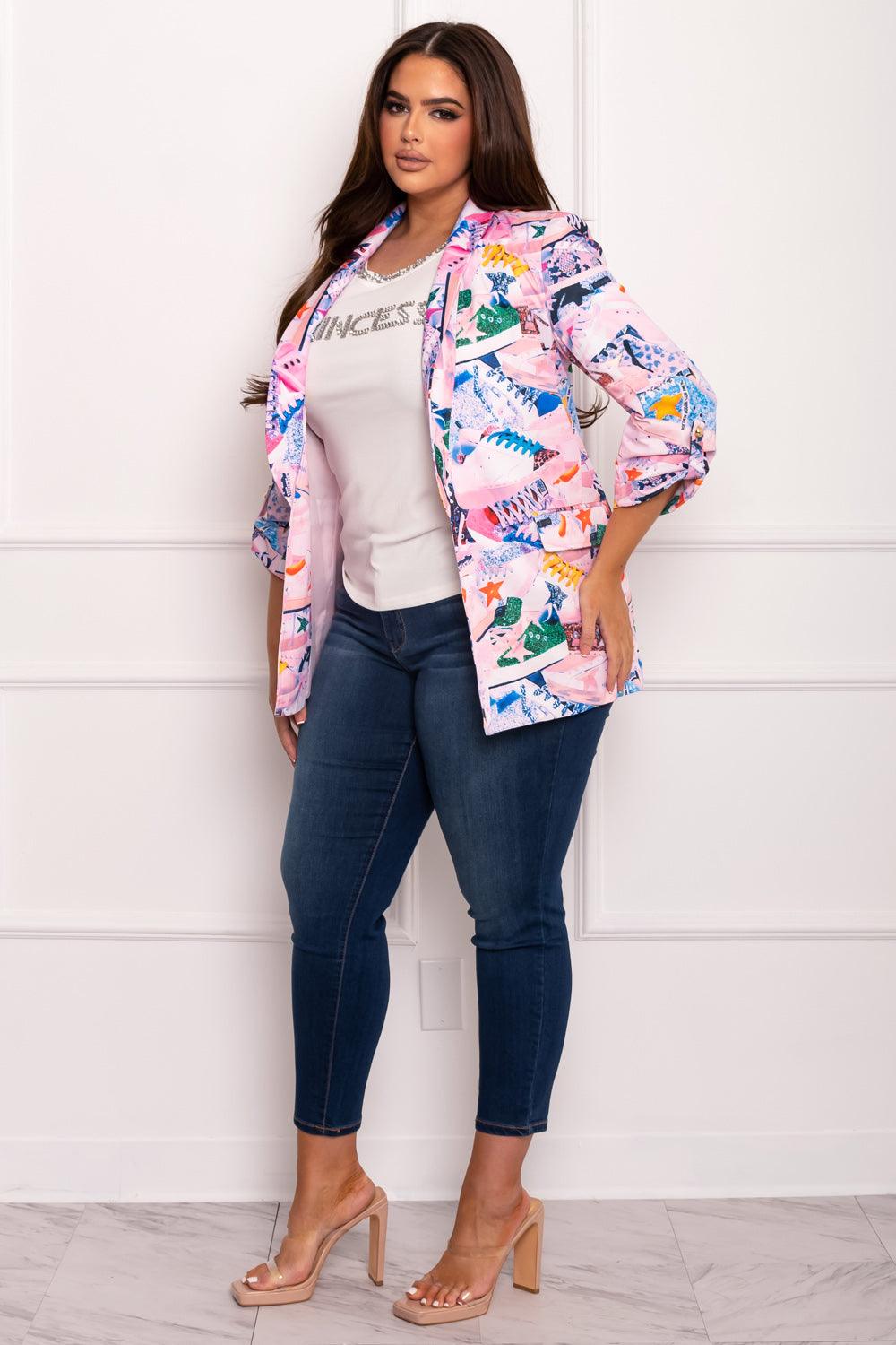 PLUS sneakers print 3/4 sleeve blazer - RK Collections Boutique