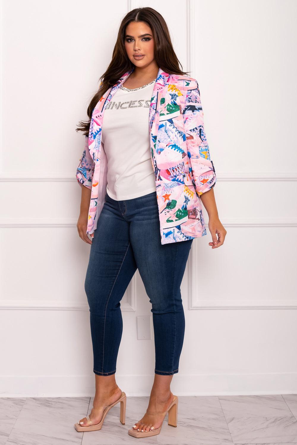 PLUS sneakers print 3/4 sleeve blazer - RK Collections Boutique