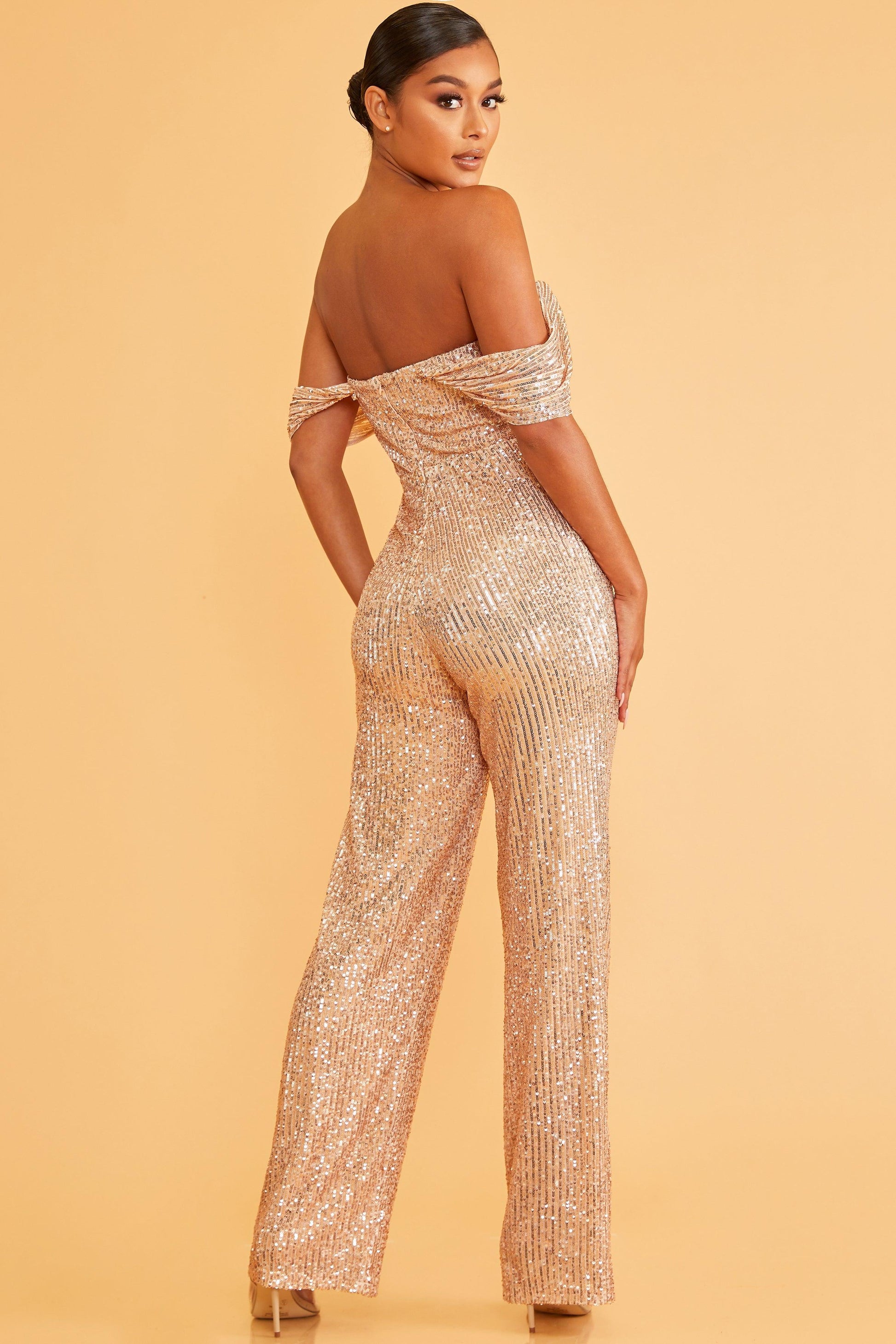 sequin sleeveless off the shoulder jumpsuit - RK Collections Boutique