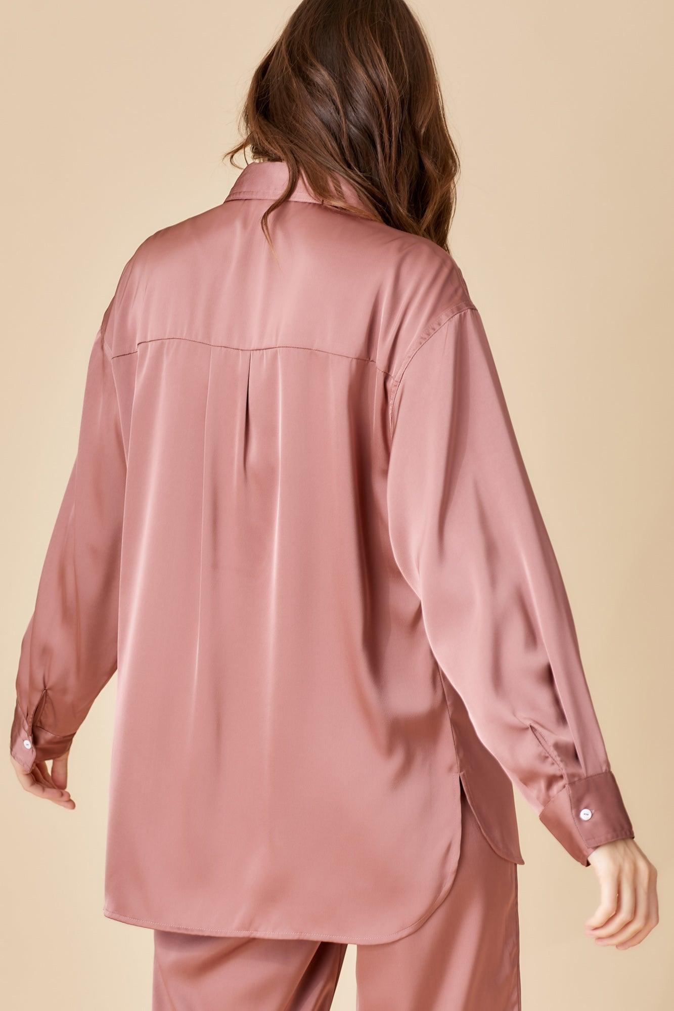 satin oversized button down top - RK Collections Boutique