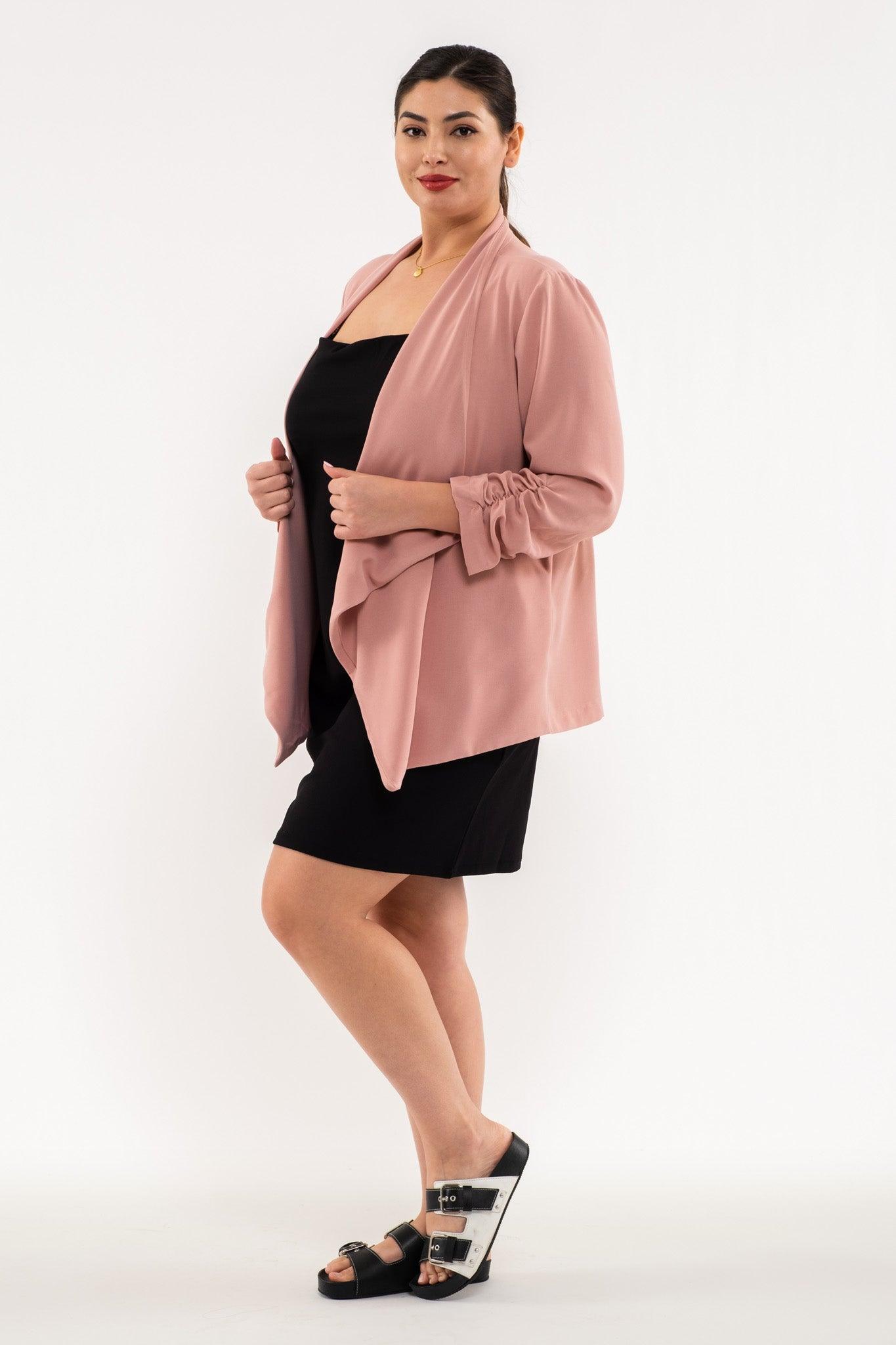 PLUS 3/4 ruched sleeve open front blazer - alomfejto