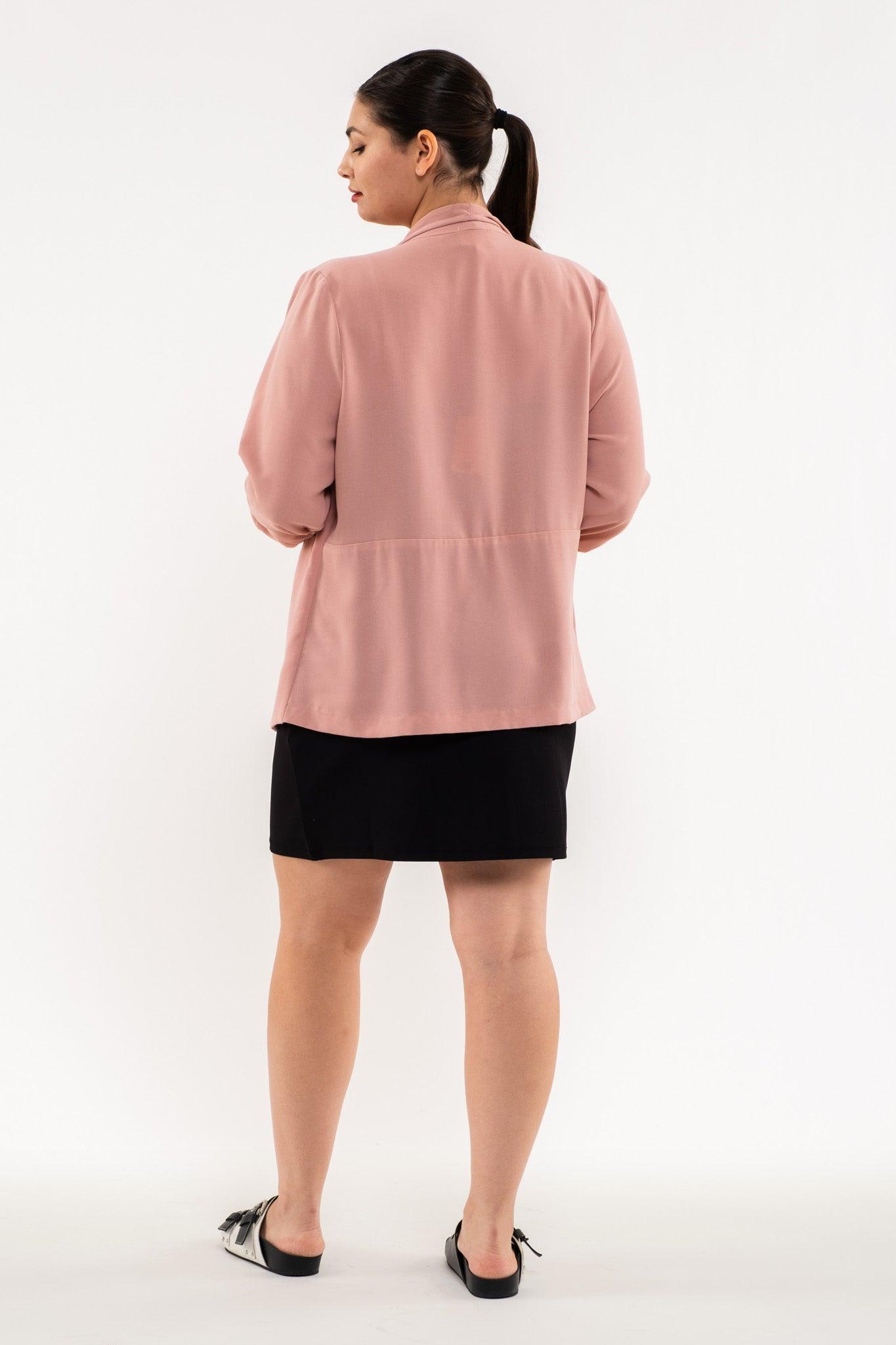 PLUS 3/4 ruched sleeve open front blazer - alomfejto