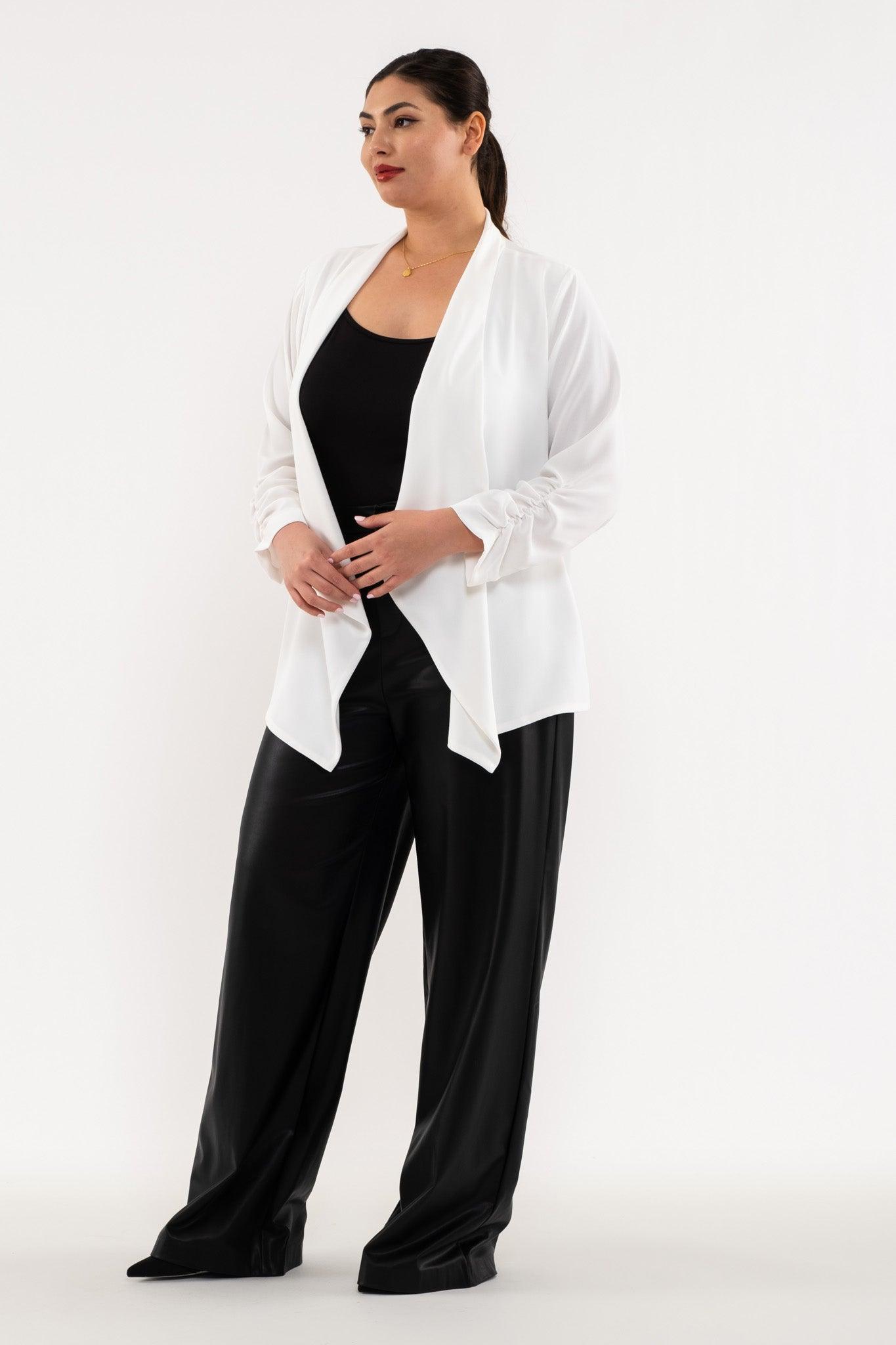 PLUS 3/4 ruched sleeve open front blazer - RK Collections Boutique