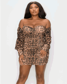 ruched off the shoulder leopard mini dress - RK Collections Boutique