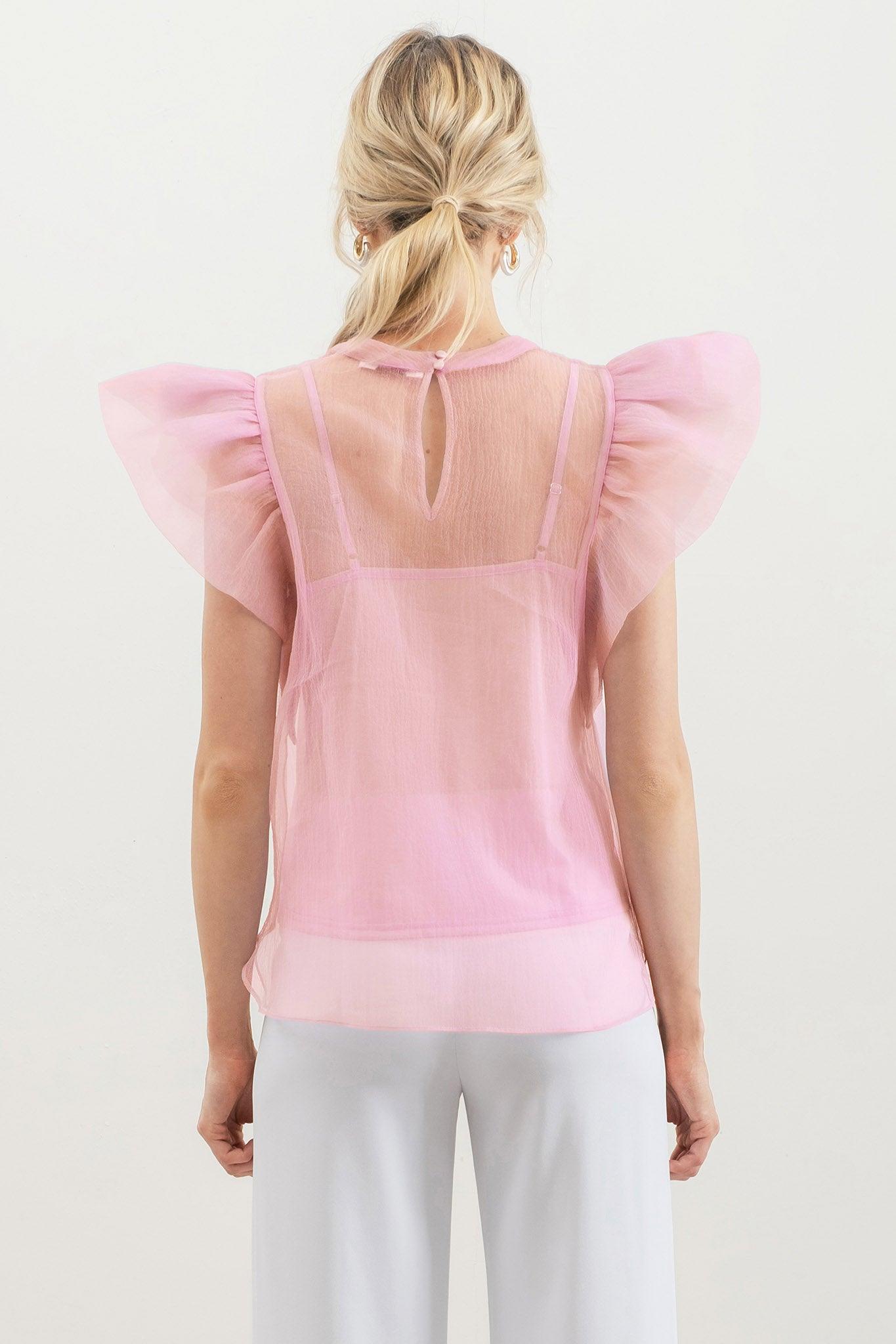 organza sleeveless ruffle shoulder blouse - RK Collections Boutique
