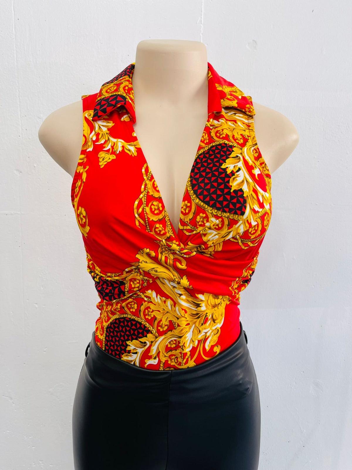 color block & baroque print sleeveless bodysuit - RK Collections Boutique