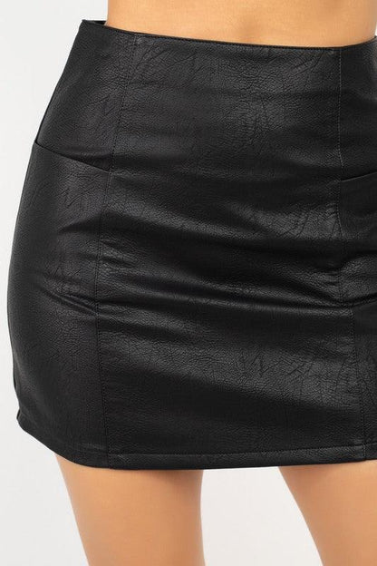 A-line faux leather mini skirt-Skirts-Haute Monde-Black-HMS40545-4-RK Collections Boutique