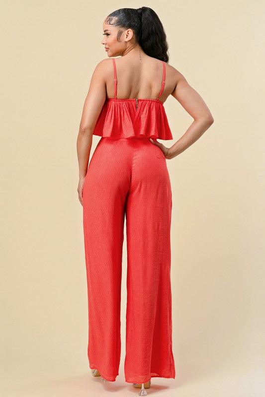 Flowy crop top and wide leg pant set