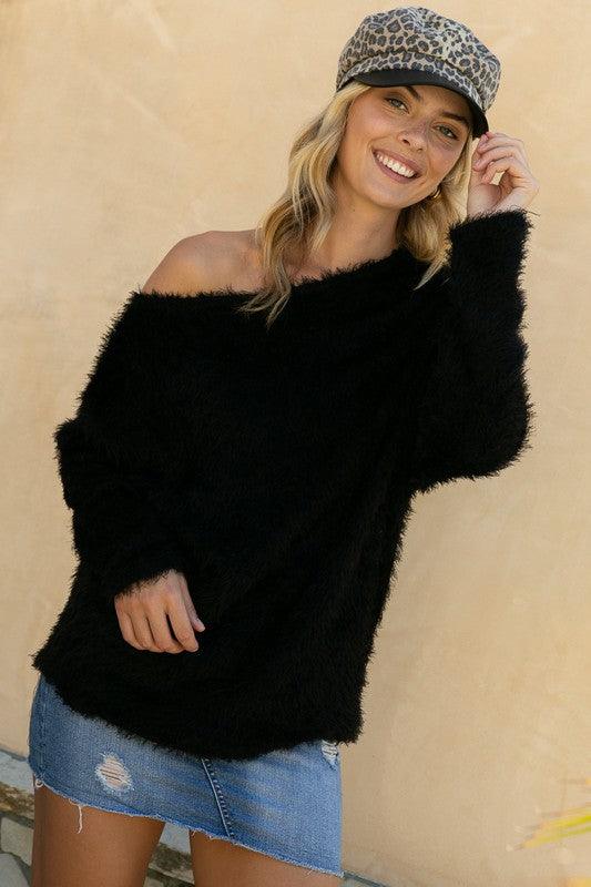 PLUS one shoulder fuzzy sweater - RK Collections Boutique