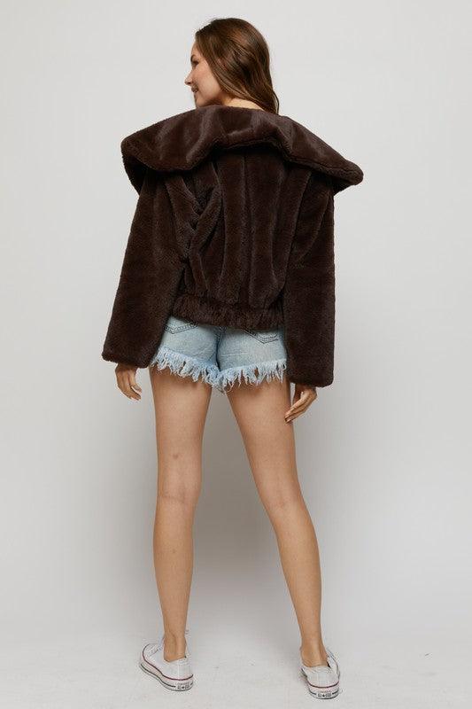 faux fur elastic waist jacket w/ hood - tikolighting