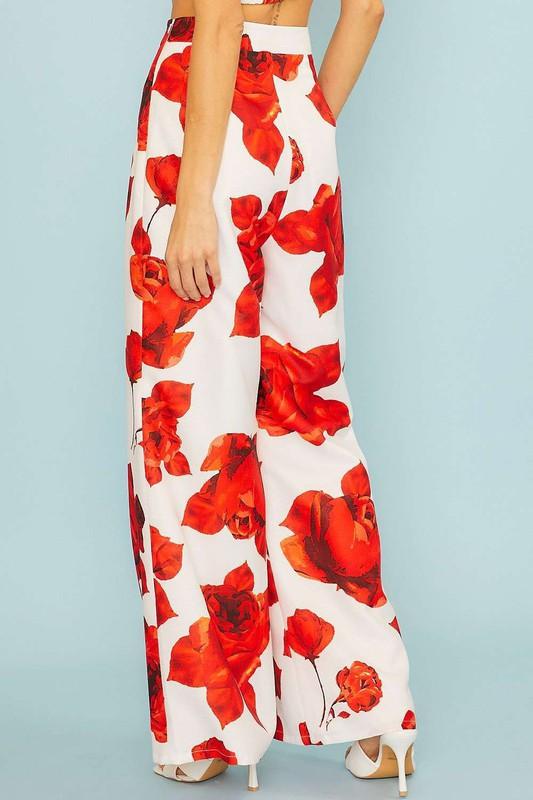Rose print high waist wide leg pants - RK Collections Boutique
