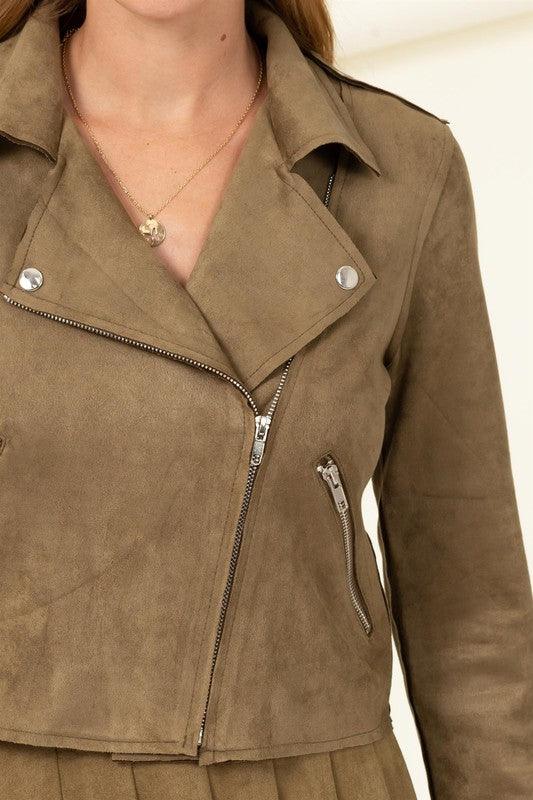 cropped faux suede jacket