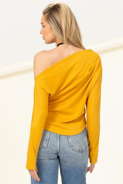 off one shoulder ribbed long sleeve top - RK Collections Boutique
