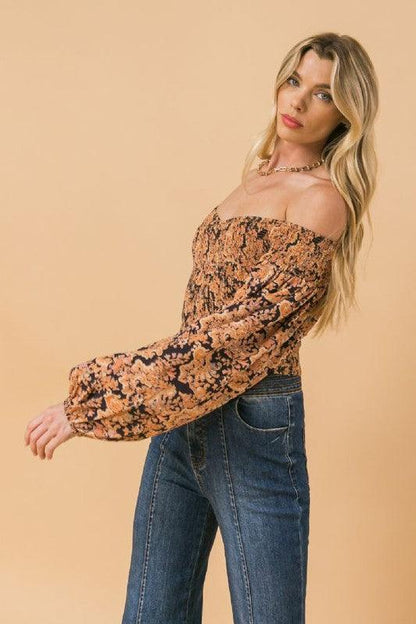 balloon sleeve off the shoulder printed top - alomfejto