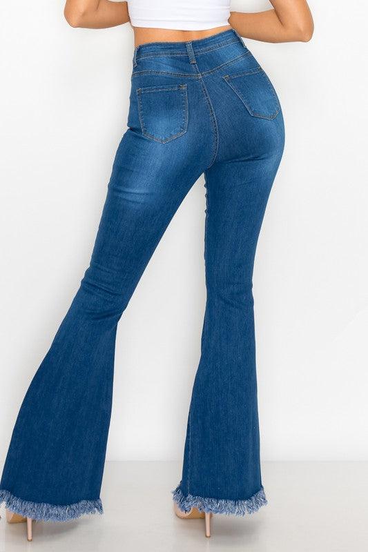 ripped knees high waist stretch bell bottom jeans BC-013-Jeans-Lover Brand-RK Collections Boutique