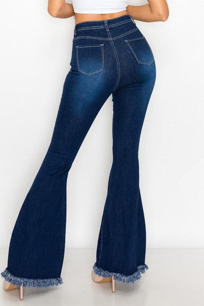 ripped knees high waist stretch bell bottom jeans BC-014-Jeans-Lover Brand-RK Collections Boutique