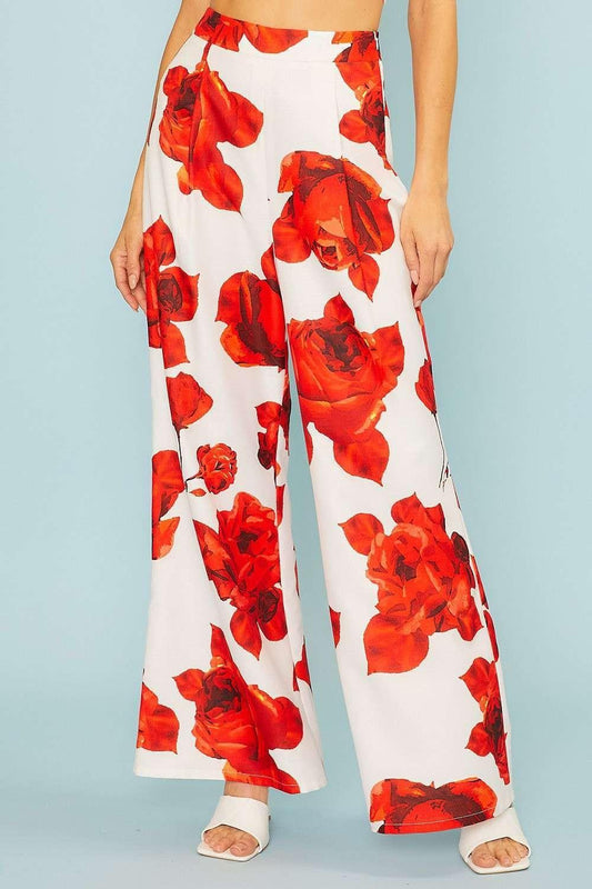 Rose print high waist wide leg pants - RK Collections Boutique