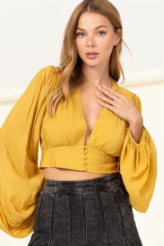 balloon sleeve deep v crop top - RK Collections Boutique