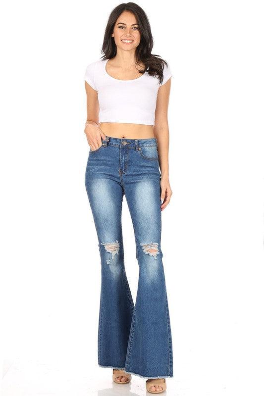 Bell Bottom Jeans with fray hem-Jeans-Kreamy MYC-RK Collections Boutique
