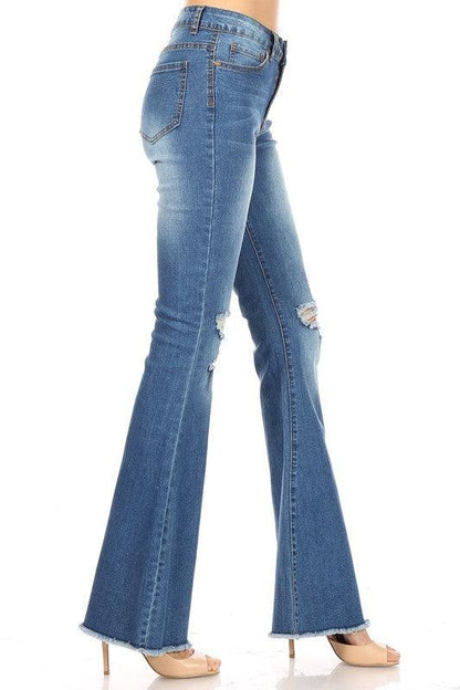 Bell Bottom Jeans with fray hem-Jeans-Kreamy MYC-RK Collections Boutique