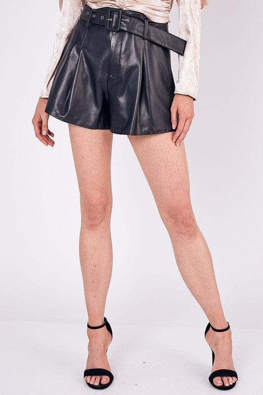 belted faux leather shorts-Shorts-Do & Be-Black-Y18953-4-RK Collections Boutique