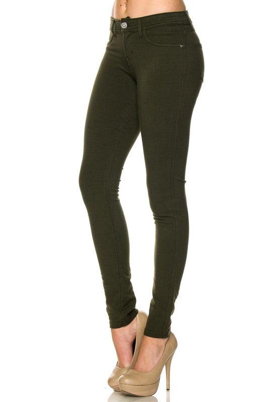 Brazilian cut mid-rise stretch skinny pants (MORE COLORS)-Jeans-JW Signature-Olive-2121-13-tikolighting
