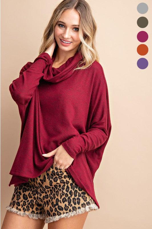 Brushed cowl neck long sleeve top-Tops-Long Sleeve-eesome-Ruby-TG53128-4-RK Collections Boutique