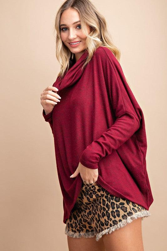 Brushed cowl neck long sleeve top-Tops-Long Sleeve-eesome-RK Collections Boutique