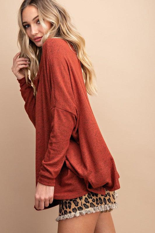 Brushed cowl neck long sleeve top-Tops-Long Sleeve-eesome-RK Collections Boutique