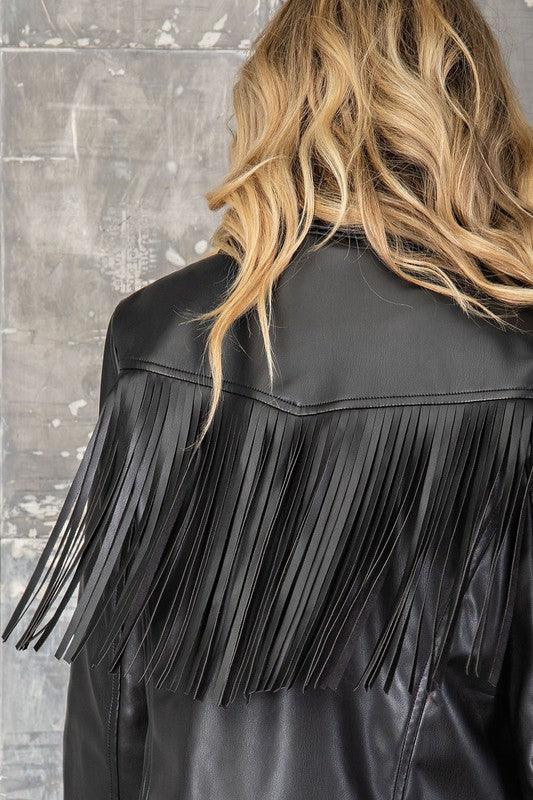 Buttery soft faux leather jacket with fringe-Tops-Jacket-eesome-RK Collections Boutique