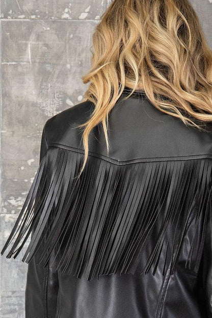 Buttery soft faux leather jacket with fringe-Tops-Jacket-eesome-alomfejto