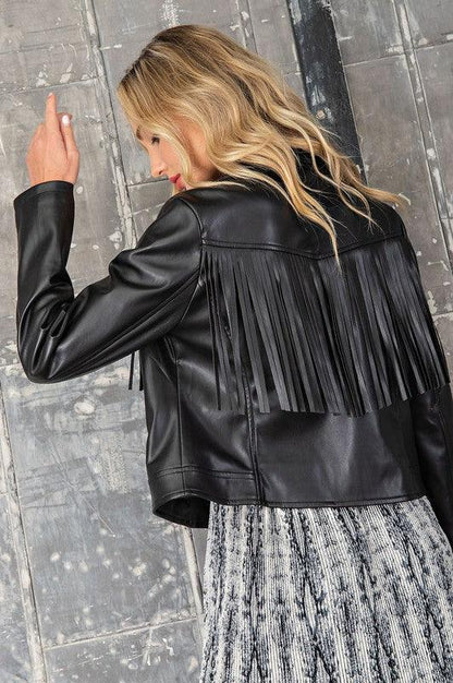 Buttery soft faux leather jacket with fringe-Tops-Jacket-eesome-RK Collections Boutique