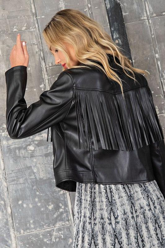 Buttery soft faux leather jacket with fringe-Tops-Jacket-eesome-alomfejto