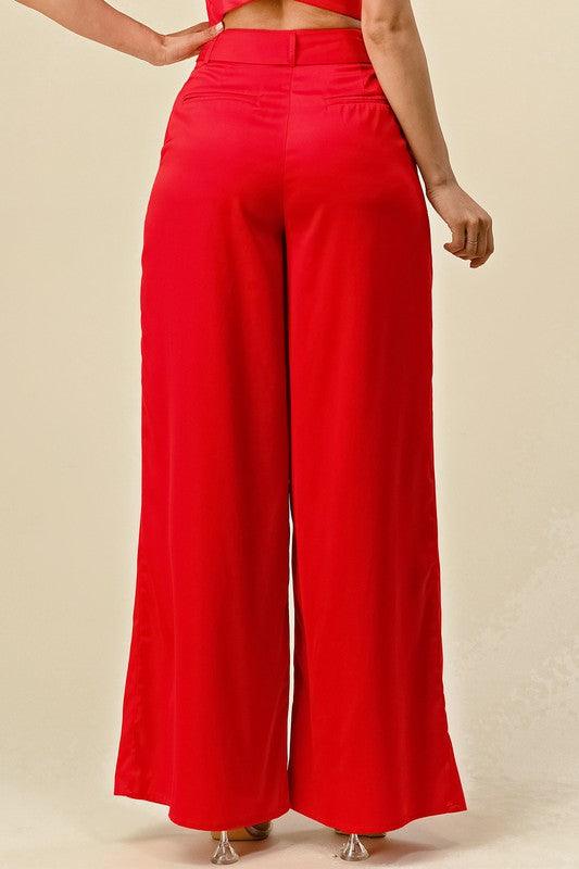 Satin Wide Legged High-Rise Belted Pant