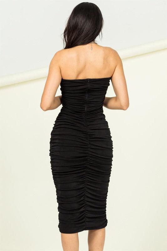 strapless ruched midi dress - RK Collections Boutique