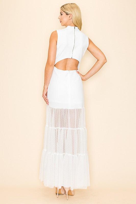 open back sheer tiered skirt sleeveless maxi dress - RK Collections Boutique